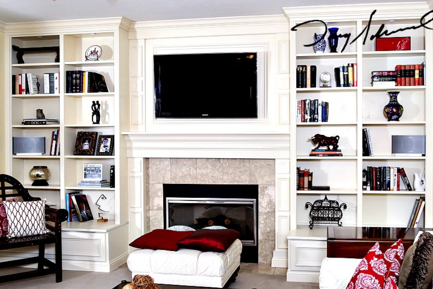 custom fireplace mantel_drawerbenchcabinets | Placing a TV
