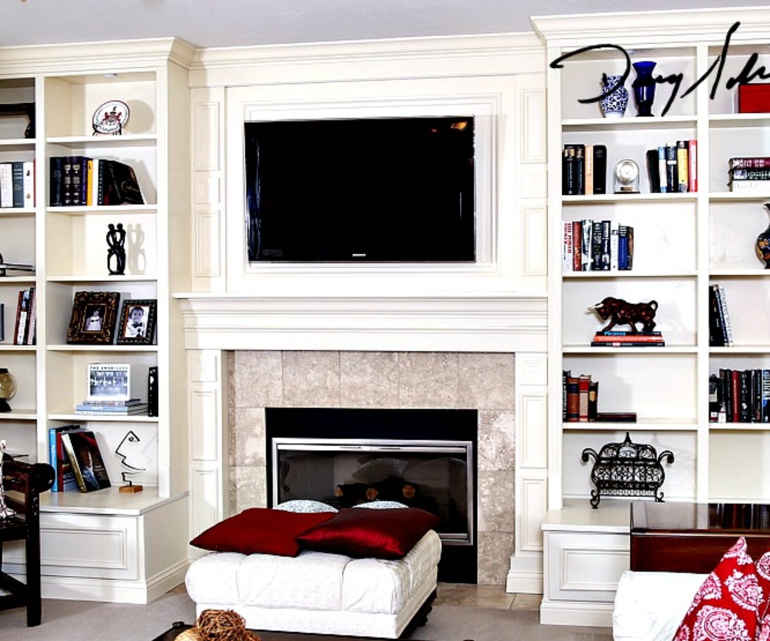 custom fireplace mantel_drawerbenchcabinets | Placing a TV